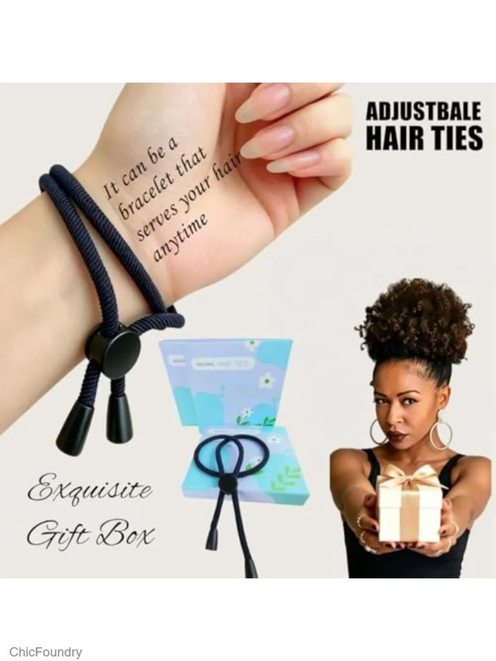 Adjustable Headband Hair Ties for Thick Curly Hair, 6 Pack